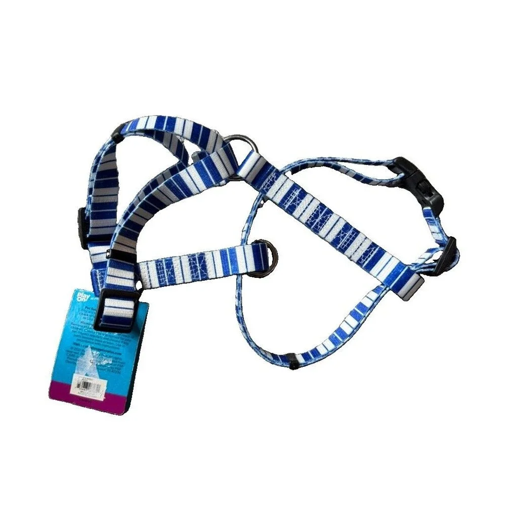 Play On Dog Harness Adjustable Blue & White Stripes Medium Breed Up To 50lbs